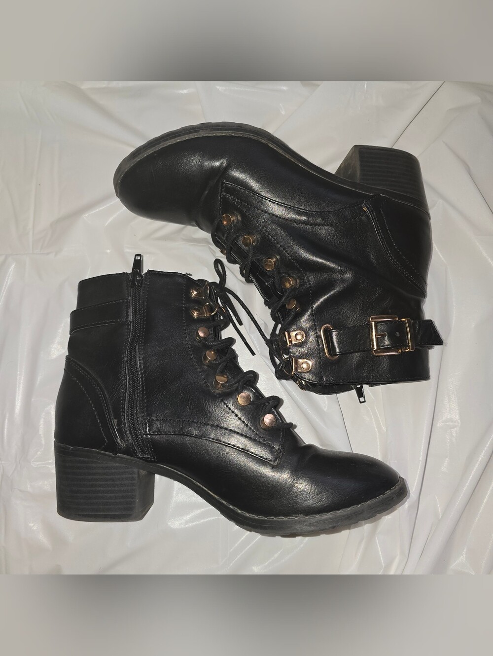 Black Ankle Boots with Gold Hardware - Picture 2 of 5
